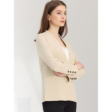 Women's Stand Collar Jacket Buttoned With Pockets Long Sleeve Casual Blazer