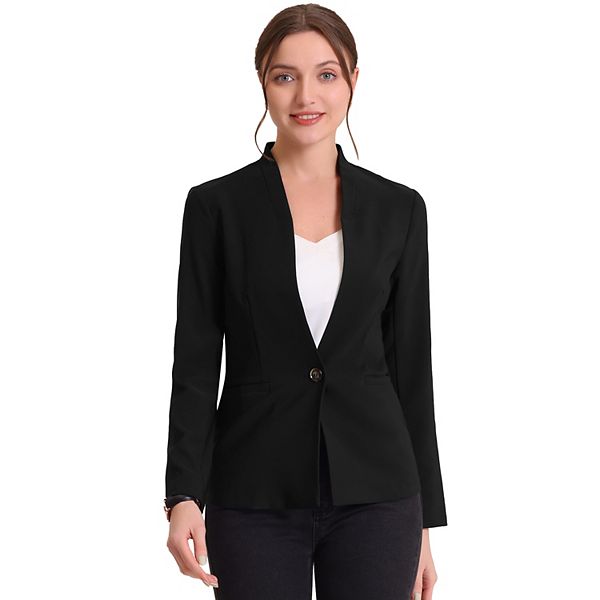 Women'S Stand Collar Jacket Buttoned with Pockets Long Sleeve Casual Blazer