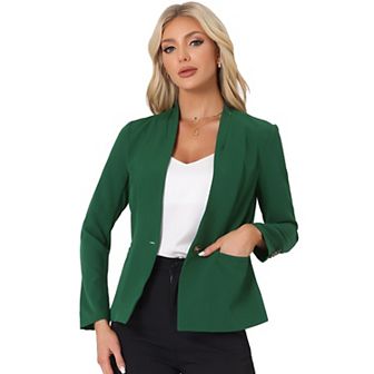 Women's Stand Collar Jacket Buttoned With Pockets Long Sleeve Casual Blazer