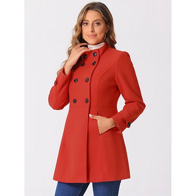 Women's Stand Collar Long Sleeves Double Breasted Trendy Winter Coat