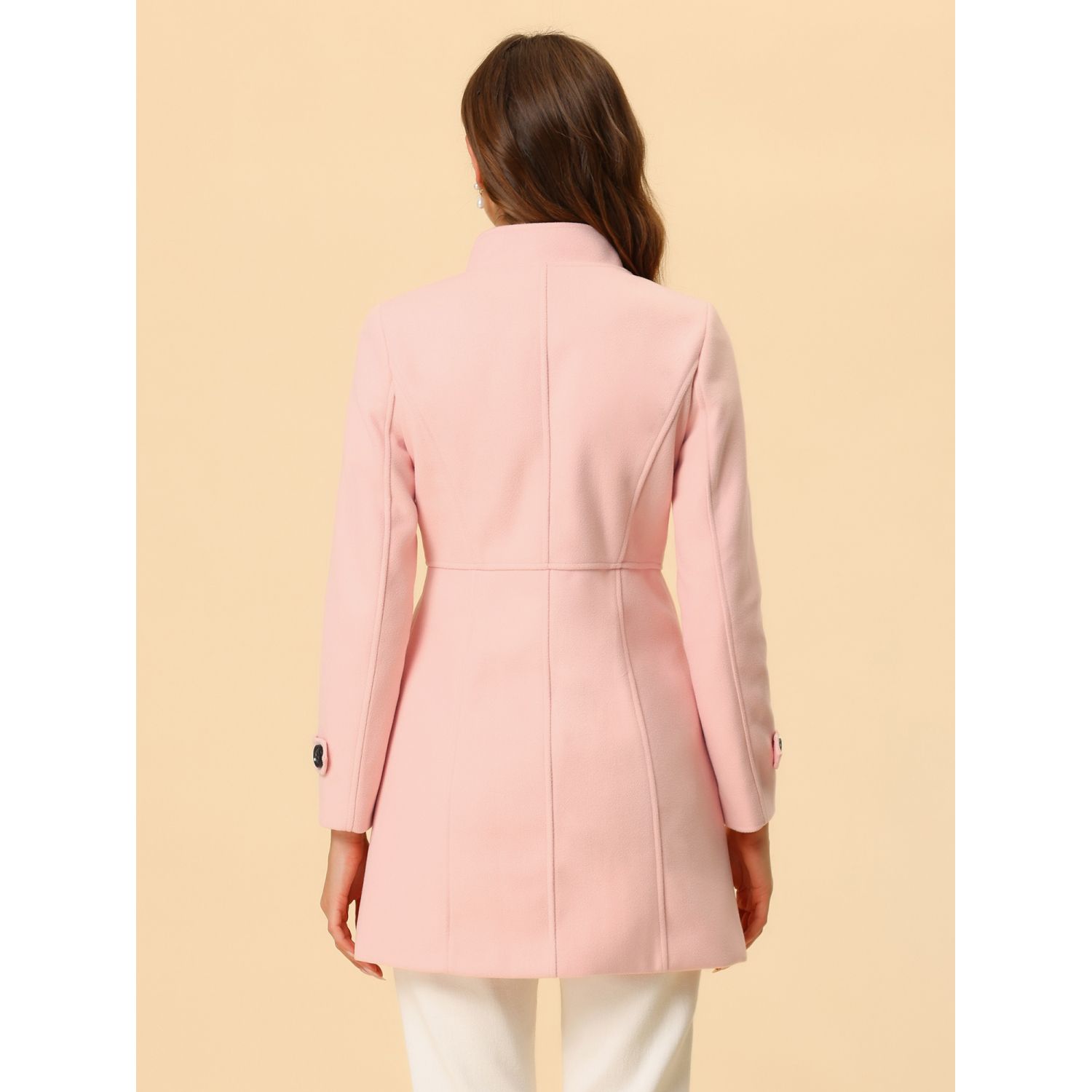 Women's Stand Collar Long Sleeves Double Breasted Trendy Winter Coat