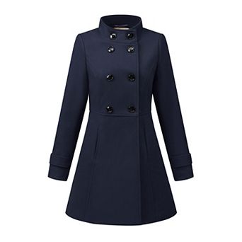 Women's Stand Collar Long Sleeves Double Breasted Trendy Winter Coat