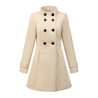 Women's Stand Collar Long Sleeves Double Breasted Trendy Winter Coat