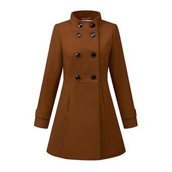 Women's Stand Collar Long Sleeves Double Breasted Trendy Winter Coat