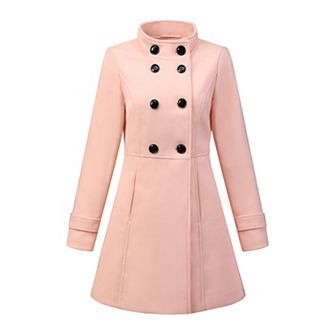 Women's Stand Collar Long Sleeves Double Breasted Trendy Winter Coat