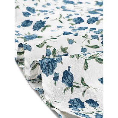 Women's Floral Crossover V Neck Petal Sleeves Belted Dress