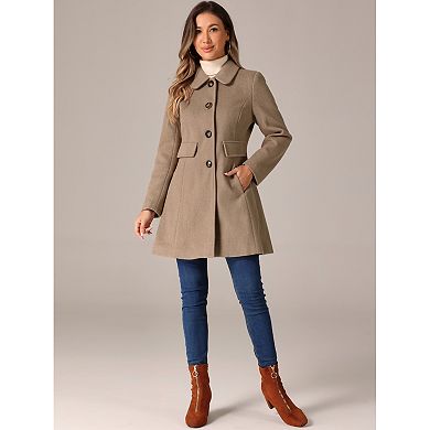 Women's Vintage Lapel Collared Overcoat Single Breasted Mid-Long Winter Coat