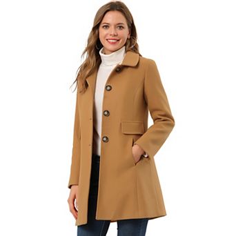 Women's Vintage Lapel Collared Overcoat Single Breasted Mid-Long Winter Coat