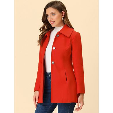 Women's Turn-down Collar Single Breasted Outwear Winter Coat With Pockets