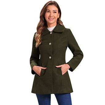 Women's Turn-Down Collar Single Breasted Outwear Winter Coat with Pockets