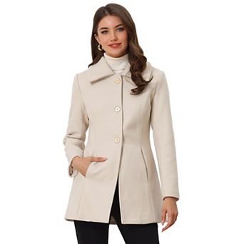 Women's Turn-Down Collar Single Breasted Outwear Winter Coat with Pockets