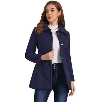 Women's Turn-Down Collar Single Breasted Outwear Winter Coat with Pockets