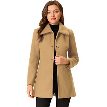Women's Turn-Down Collar Single Breasted Outwear Winter Coat with Pockets