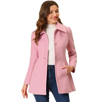 Women's Turn-down Collar Single Breasted Outwear Winter Coat With Pockets