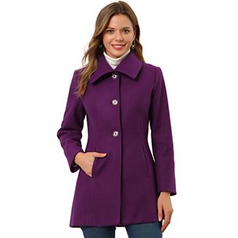 Women's Turn-down Collar Single Breasted Outwear Winter Coat With Pockets