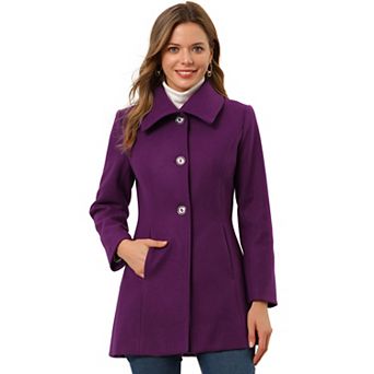 Women's Turn-Down Collar Single Breasted Outwear Winter Coat with Pockets