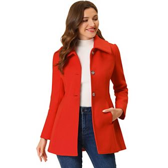 Women's Turn-Down Collar Single Breasted Outwear Winter Coat with Pockets