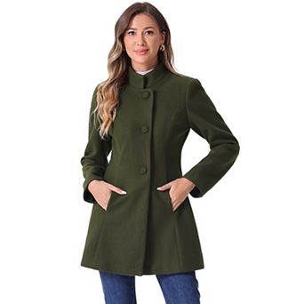 Women's Winter Stand Collar Long Sleeve Single Breasted Long Overcoat
