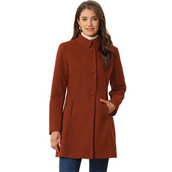 Women's Winter Stand Collar Long Sleeve Single Breasted Long Overcoat