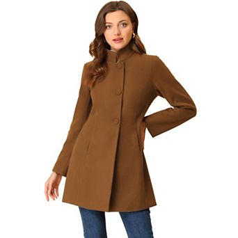Women's Winter Stand Collar Long Sleeve Single Breasted Long Overcoat