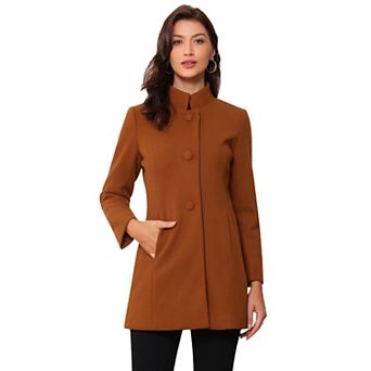 Women's Winter Stand Collar Long Sleeve Single Breasted Long Overcoat