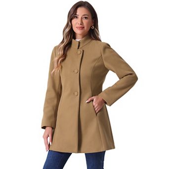 Women's Winter Stand Collar Long Sleeve Single Breasted Long Overcoat