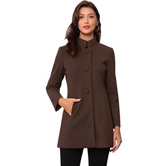 Women's Winter Stand Collar Long Sleeve Single Breasted Long Overcoat