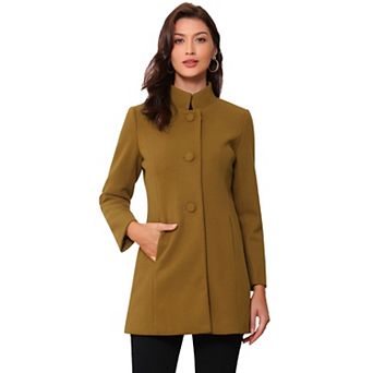 Women's Winter Stand Collar Long Sleeve Single Breasted Long Overcoat