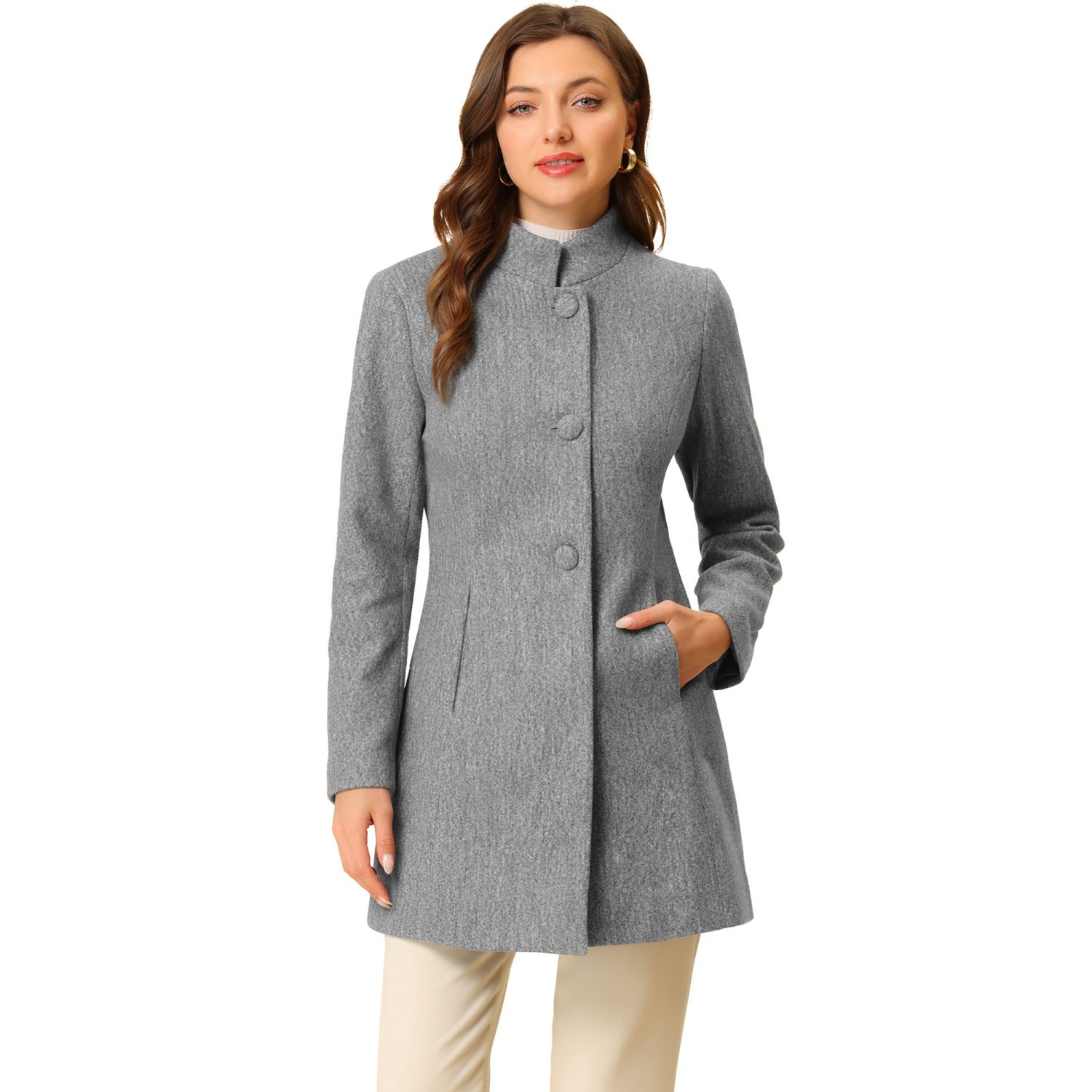 Women's Winter Stand Collar Long Sleeve Single Breasted Long Overcoat