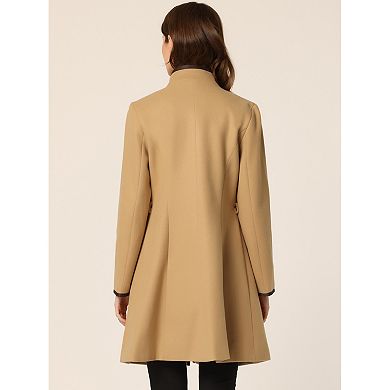 Women's Double Breasted Stand Collar Long Sleeve Winter Long Trenchcoat