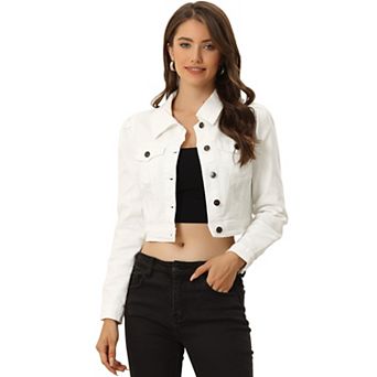 Women's Classic Casual Puffy Sleeve Button Down Cropp Denim Jacket