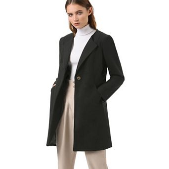 Women's Half Lapel Long Sleeves One Button Winter Mid-length Overcoat