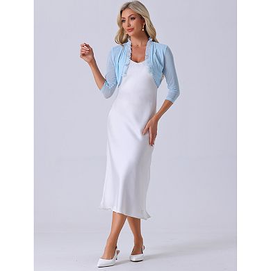 Ruffle Shrug for Women's See Through 3/4 Sleeves Open Front Mesh Crop Bolero Cardigan