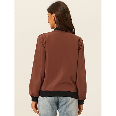 Women's Standing Collar Full Zip up Short Bomber Jacket