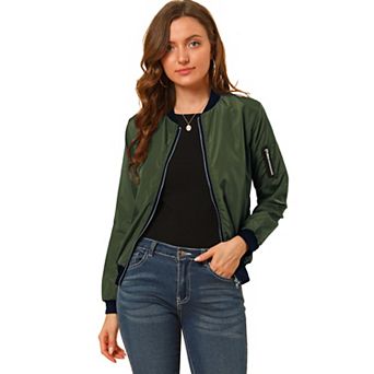 Women's Standing Collar Full Zip Up Short Bomber Jacket