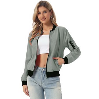 Women's Standing Collar Full Zip up Short Bomber Jacket