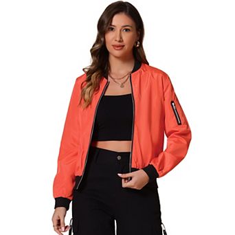 Women's Standing Collar Full Zip Up Short Bomber Jacket
