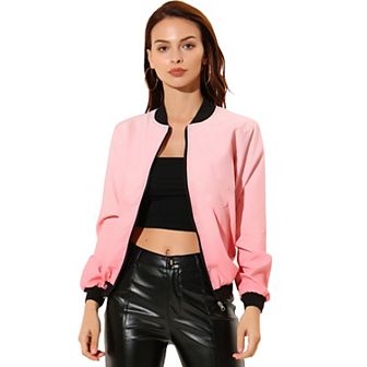 Women's Standing Collar Full Zip up Short Bomber Jacket