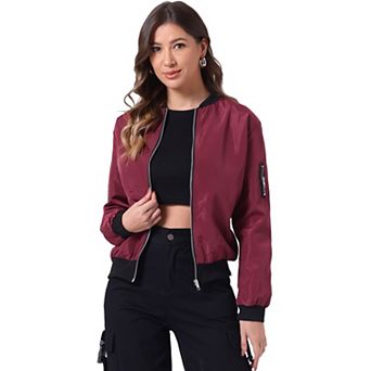 Women's Standing Collar Full Zip Up Short Bomber Jacket