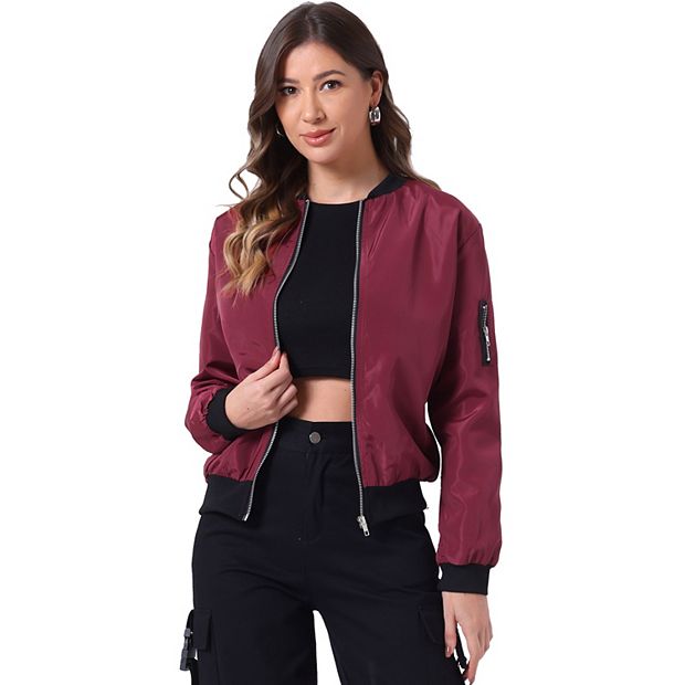 Women's Standing Collar Full Zip up Short Bomber Jacket