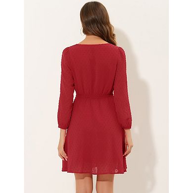 Women's Solid Cute V Neck Half Sleeve Flowy a-Line Chiffon Dress