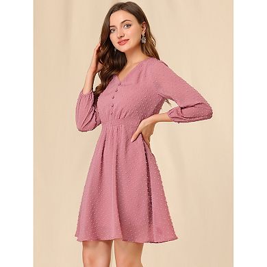 Women's Solid Cute V Neck Half Sleeve Flowy A-line Chiffon Dress