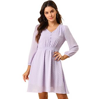 Women's Solid Cute V Neck Half Sleeve Flowy a-Line Chiffon Dress