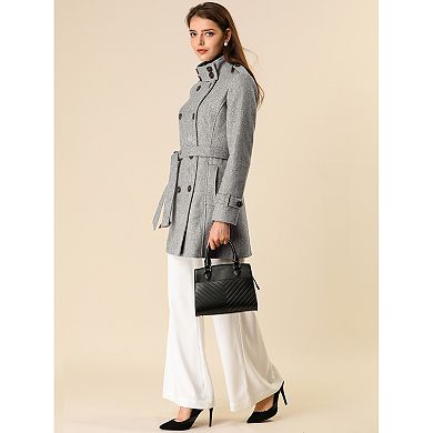 Women's Stand Collar Double Breasted Mid Length Winter Trenchcoat