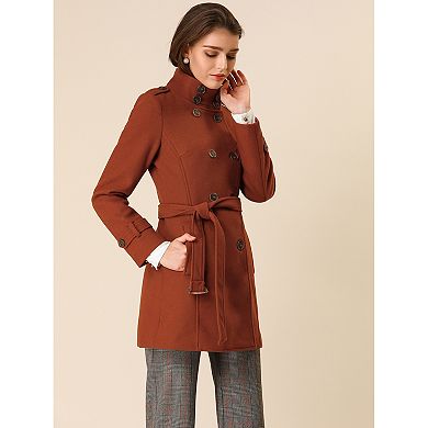 Women's Stand Collar Double Breasted Mid Length Winter Trenchcoat