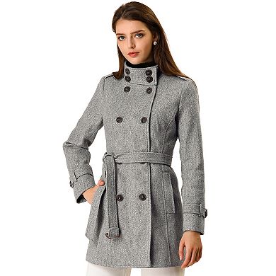 Women's Stand Collar Double Breasted Mid Length Winter Trenchcoat