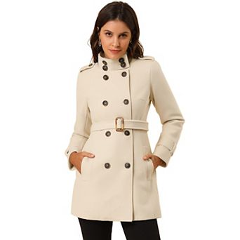Women's Stand Collar Double Breasted Mid Length Winter Trenchcoat