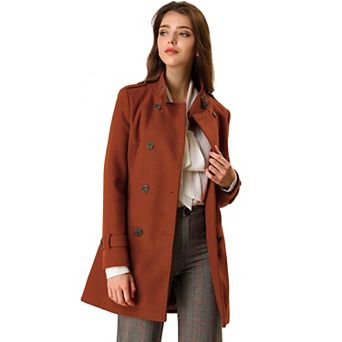 Women's Stand Collar Double Breasted Mid Length Winter Trenchcoat