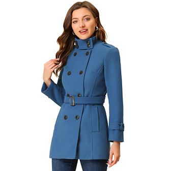 Women's Stand Collar Double Breasted Mid Length Winter Trenchcoat