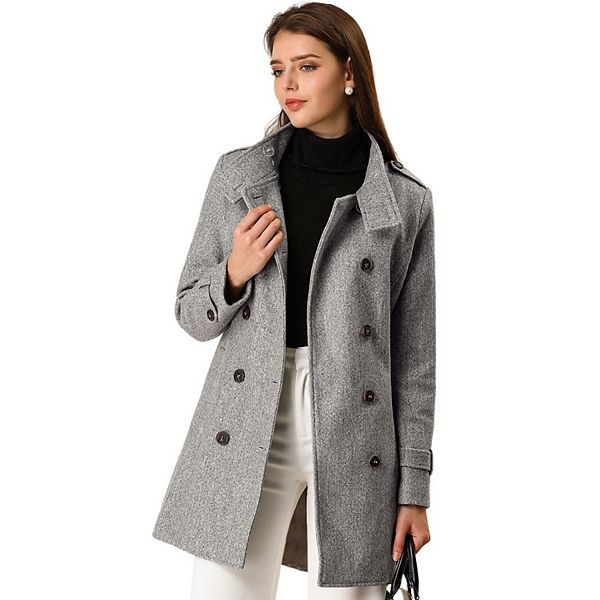 Women's Stand Collar Double Breasted Mid Length Winter Trenchcoat